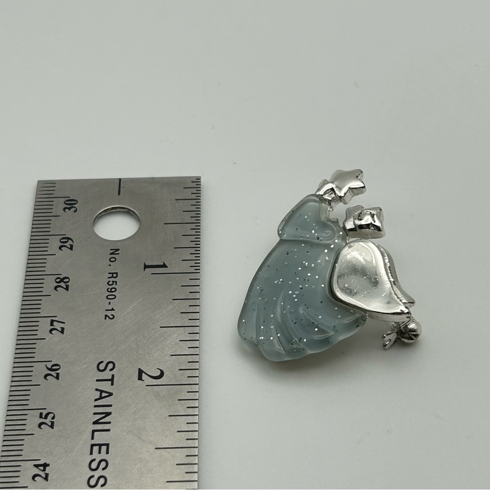 Small Silver Tone Angel Holding Shooting Star with Blue Sparkle Confetti Lucite - Picture 5 of 5